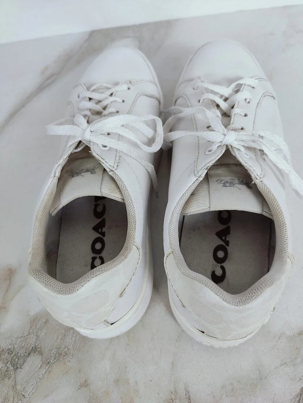Coach Men's Low White Leather Sneakers Tennis Shoes, Sz 7.5